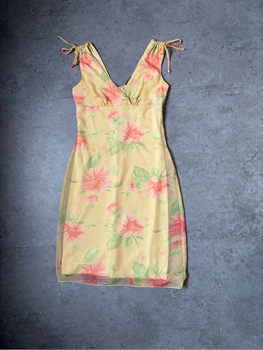 Hourglass Yellow Mini Dress with Coral Floral Print